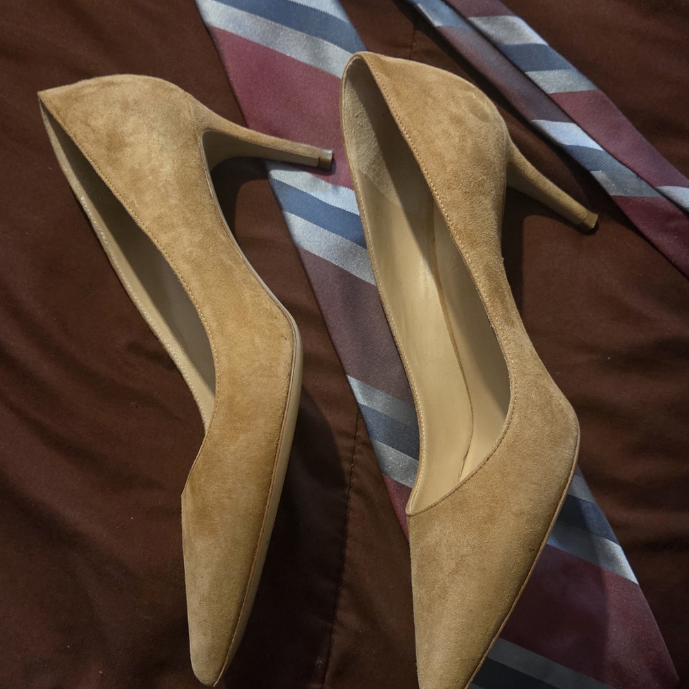 Women’s Classic Pointed-Toe Suede Pumps in Tan